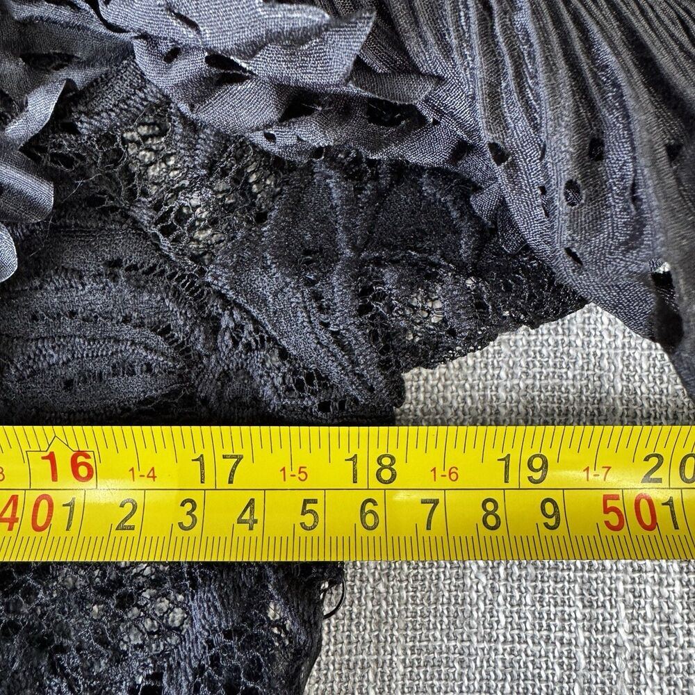 Voilà Black Pleated Lace Blouse L NWT Sheer Avant Garde Statement Ruffle Top - Picture 8 of 12